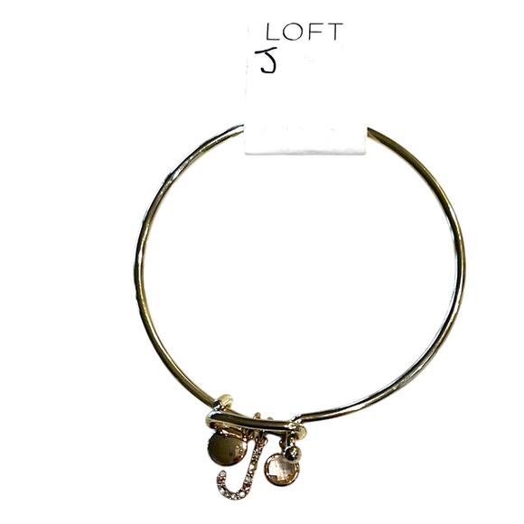 NWT LOFT Gold Tone Pave Rhinestone Initial Charm Bangle Bracelet - LETTER J - Picture 3 of 10